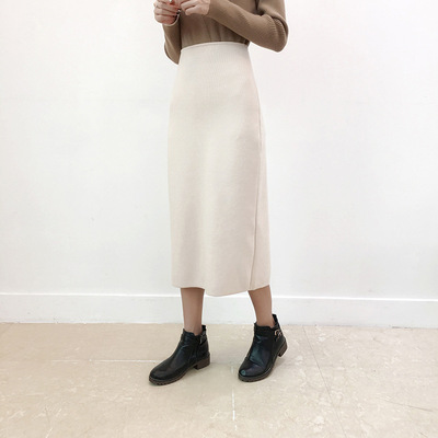 2018韩国东大门秋装新款女装性感显瘦包臀开叉针织半身裙