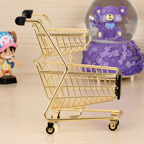 Creative metal mini shopping cart craft display handcart toy manufacturer supermarket trolley desk storage