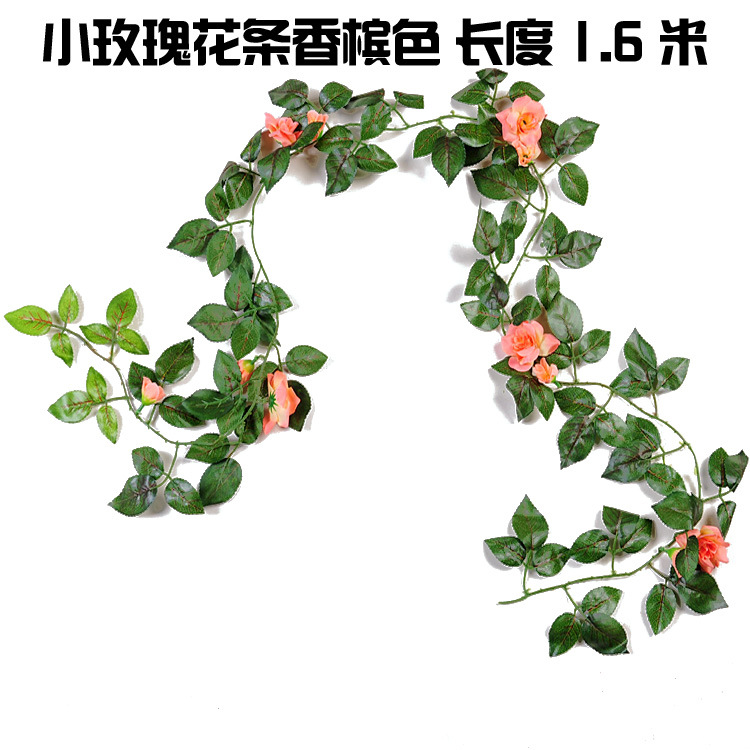 Flor artificial tela de seda color impresión Rosa cadena decoración del hogar pared colgante falso flor ratán vid