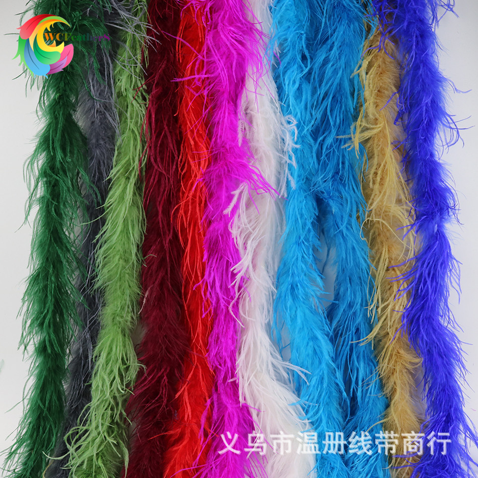 温册羽毛厂家直销 现货供应 彩色鸵鸟毛条玫红毛条服装配料现货