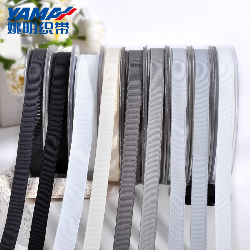 Xiamen Yao Ming cinta de la fábrica de color puro cinta costilla de poliéster color blanco y negro 75mm 100 yardas/rollo