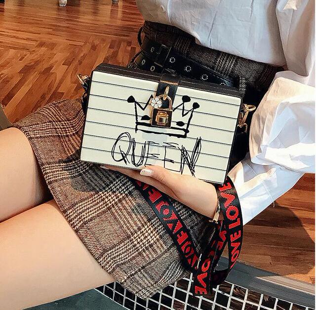 Box bag fashion personalized letter shoulder bag Korean fashion messenger bag