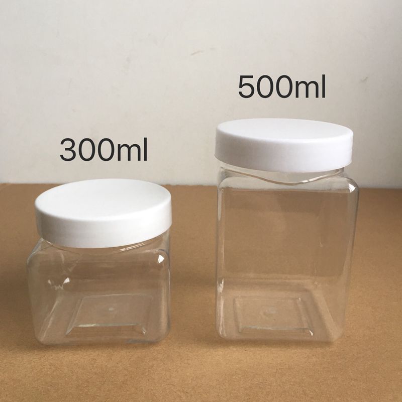 300ml 500ml塑料瓶 四方形PET透明广口瓶 黑枸杞 坚果罐(GJ7402)
