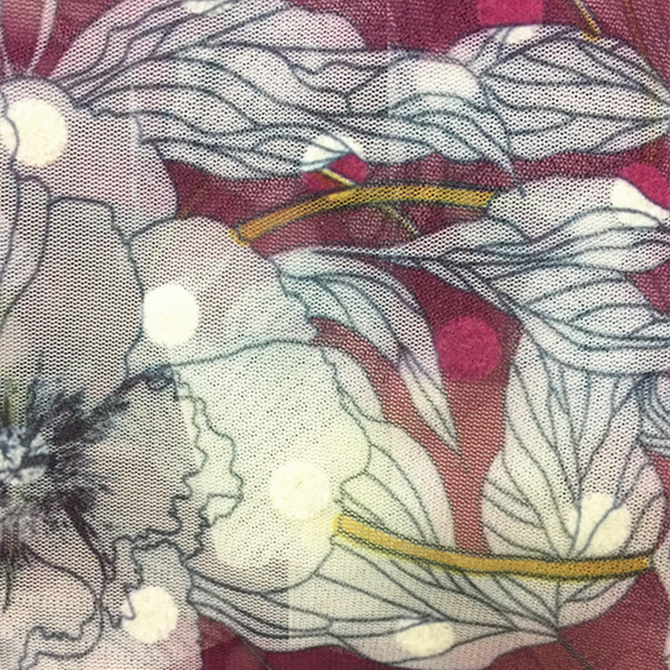 新款网布圆点植绒数码印花面料 连衣裙女装上衣衬衫 厂家直销