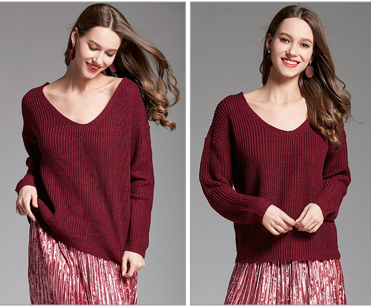 V-neck Solid Color Pullover Knit Sweater NSYH51706