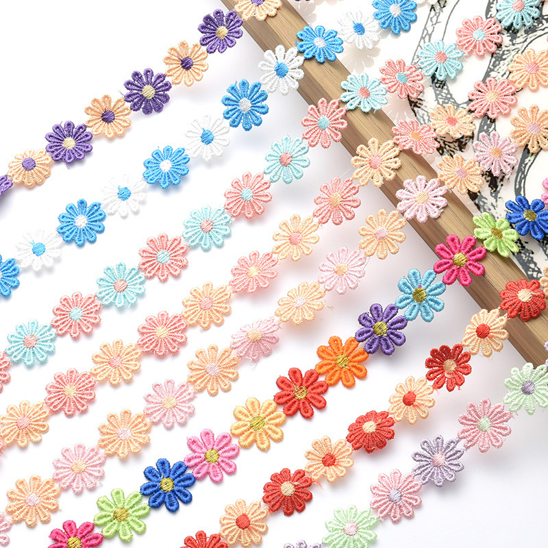 新款水溶花边 彩色小雏菊花朵牛奶丝刺绣花边diy窗帘服装花边辅料