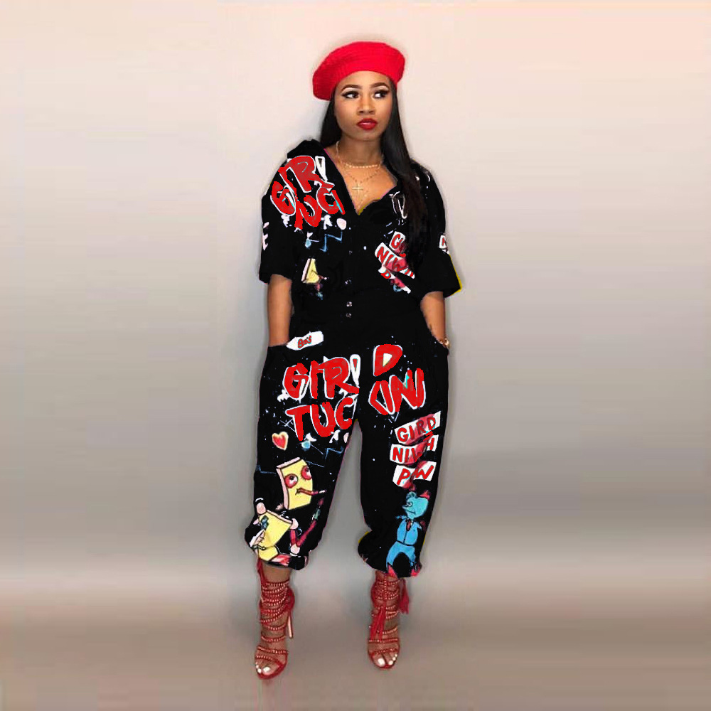 Ld8103 European and American women's Amazon eBay sexy letter printing hot selling speaker pant one-piece pants