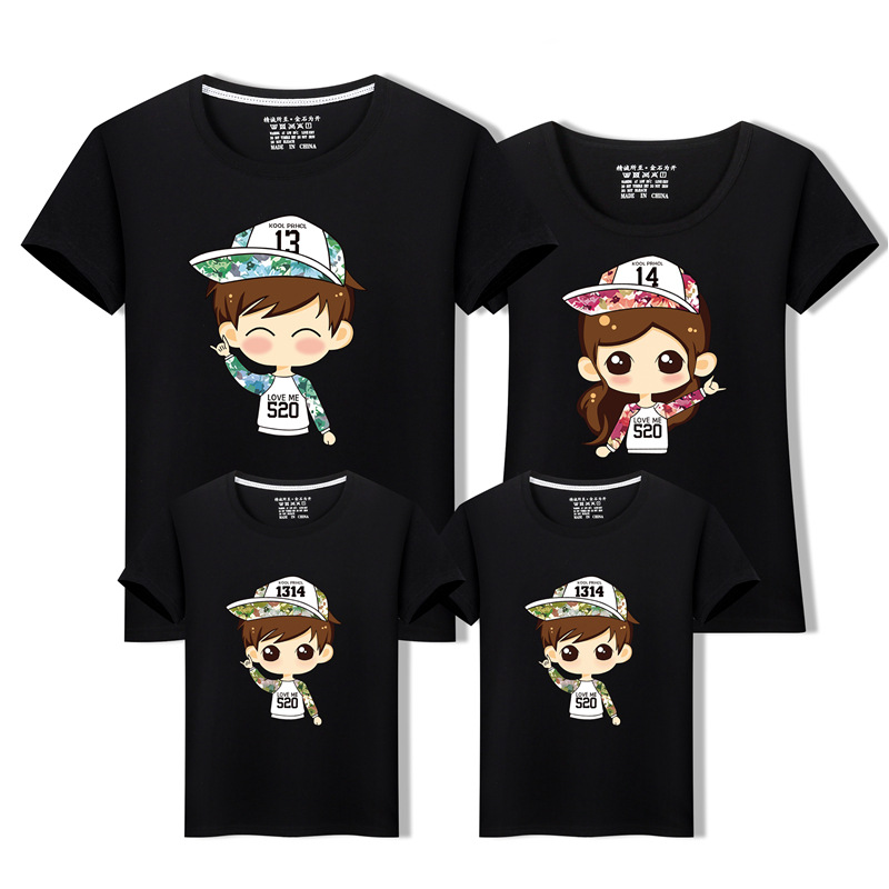 2018 Summer Parent-Child Outfits, Family Sets, In Stock, Unisex Couple Short-Sleeve Cartoon Pure Cotton Short-Sleeves, Factory Wholesale