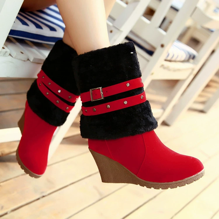 Зимние новые сапоги на танкетке на высоком каблуке Толстые хлопковые сапоги женские сапоги больших размеров