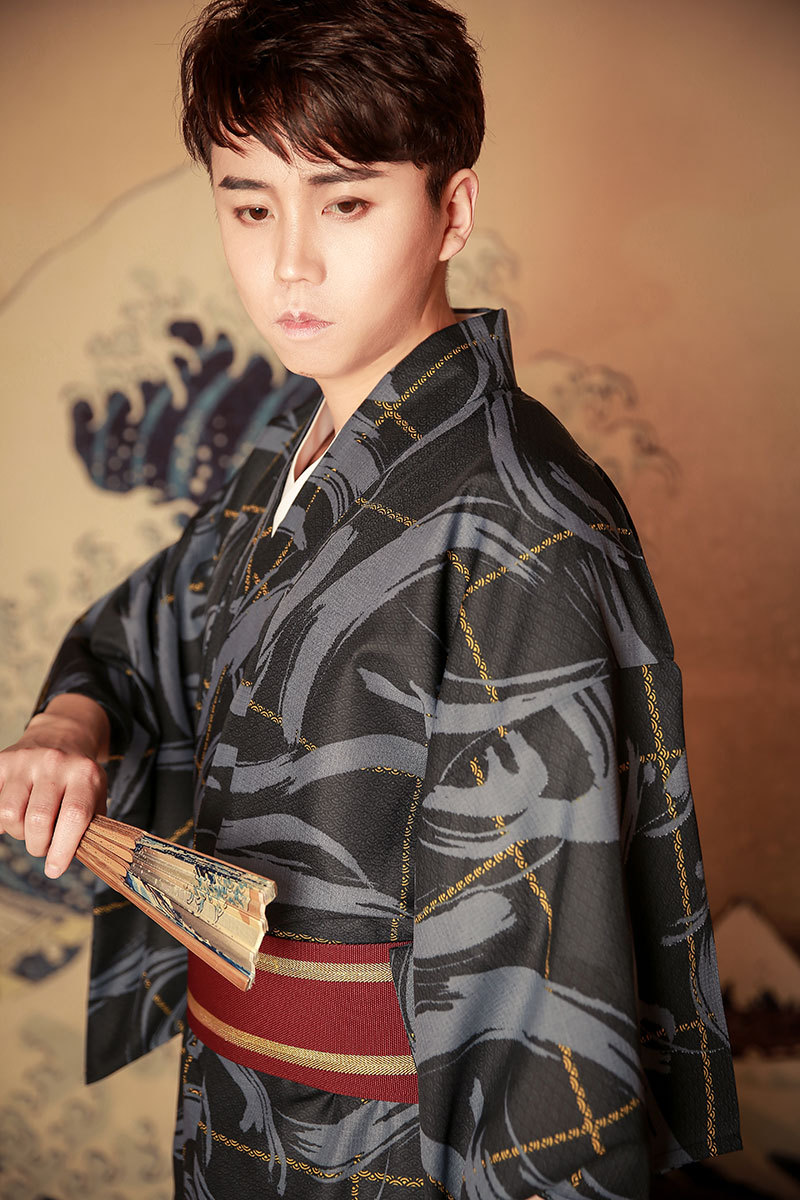 日本和服正装 男传统和服武士服和风免熨烫武士和服套装-阿里巴巴