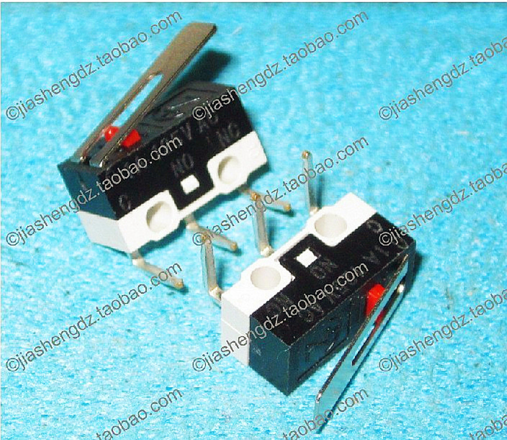 鼠标侧键微动开关 三脚 弯脚带柄 轻触行程开关 3A/125V/AC 左弯