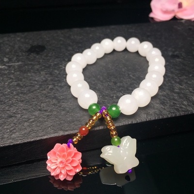 Support Identification 10mm bead Nephrite  String bracelet collocation natural Green jade agate Butterfly Flower Pendant