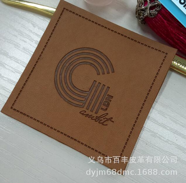 Professional faux leather, heat-pressed color-changing leather, customized leather label design. PU PVC detail image 1
