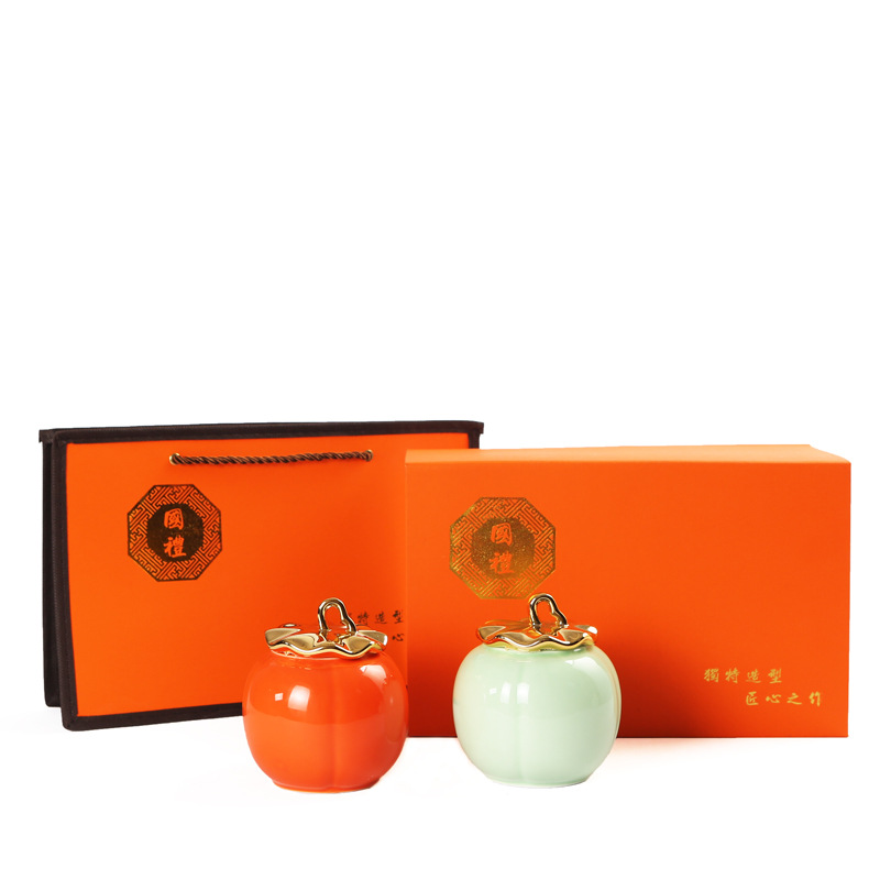密封防潮陶瓷茶叶罐红色双罐礼盒储物罐枸杞包装礼品LOGO定制批发