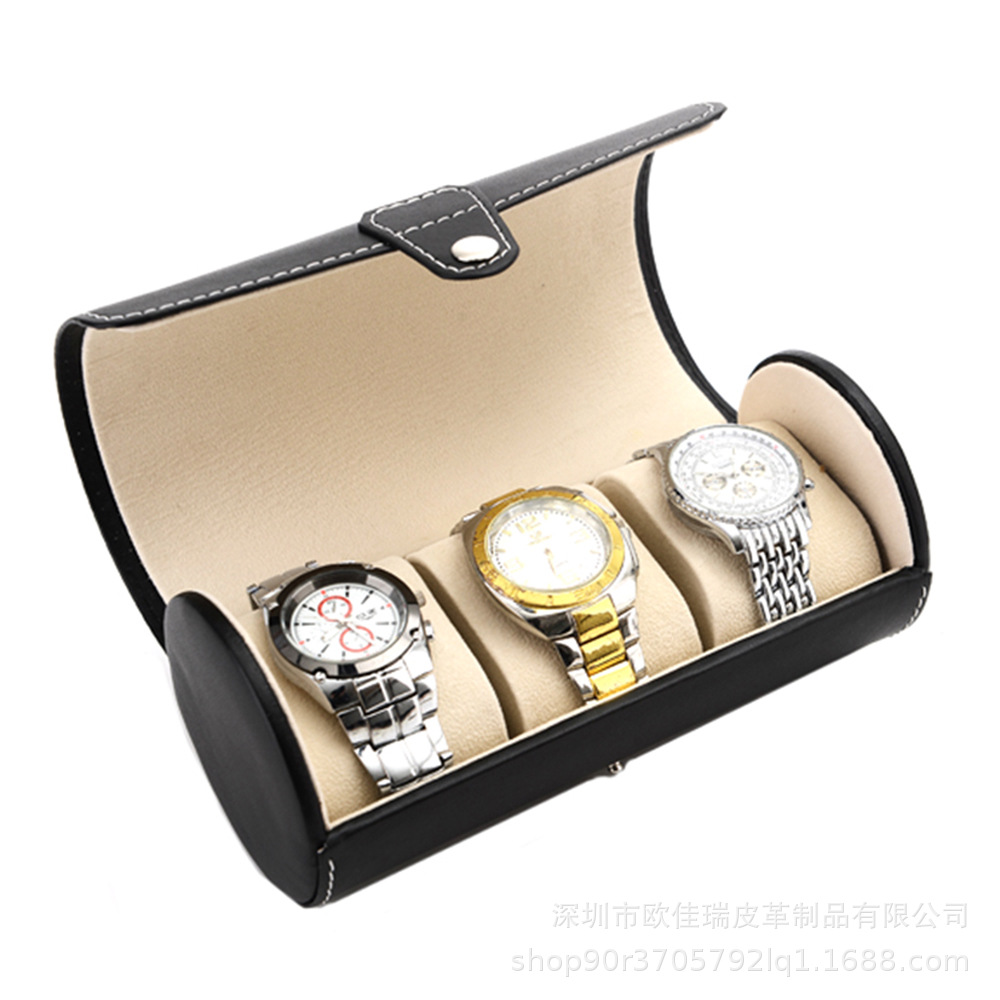 PU皮质三位圆筒手表盒  饰品首饰包装盒  可订制LOGO
