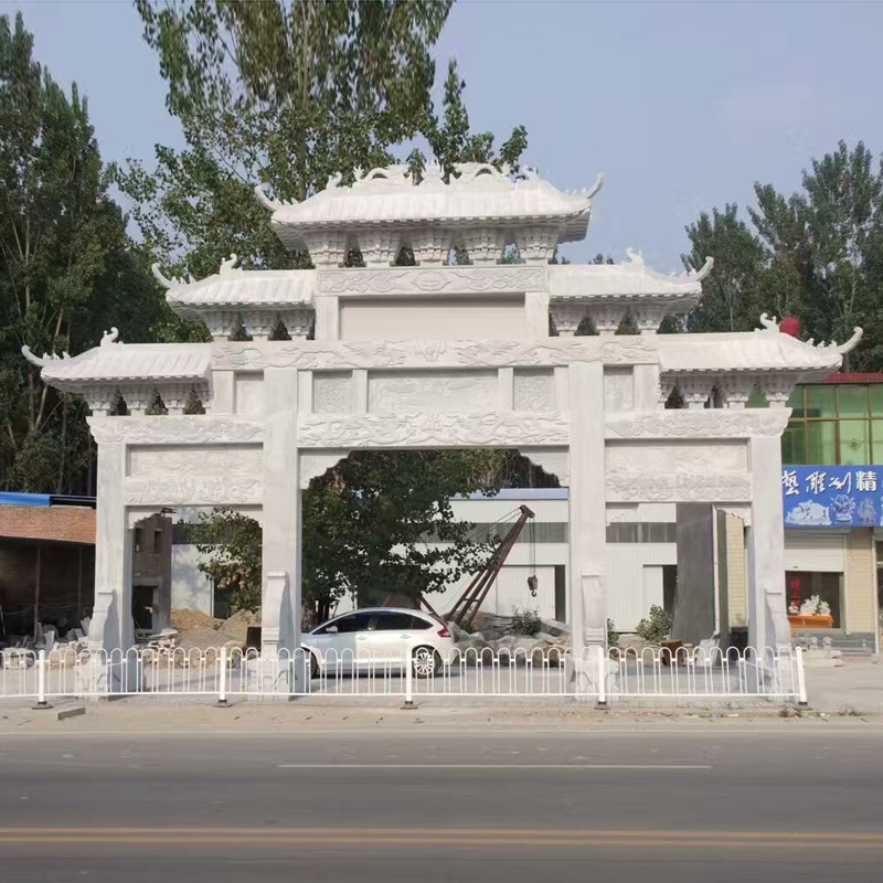 厂家 石雕牌楼 村口石牌坊门楼 刻字大理石三门牌坊 古建五楼牌楼