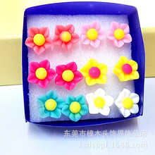 ED025软陶花朵耳钉大朵花六对盒装耳钉韩版耳饰耳钉 时尚夸张耳钉