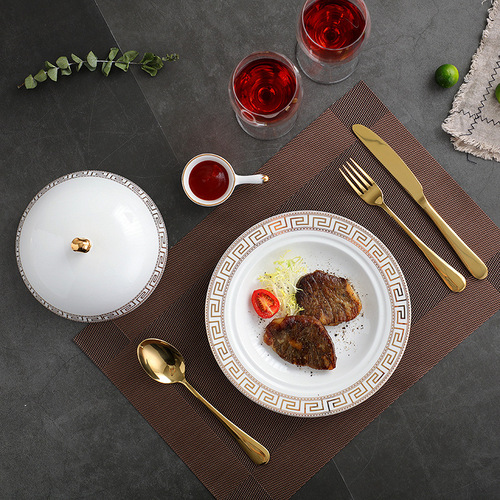 Hotel supplies tableware ceramic plates with lids, wing cups, abalone and sea cucumber rice plates, Western-style restaurant table setting, Japanese magnolia cups