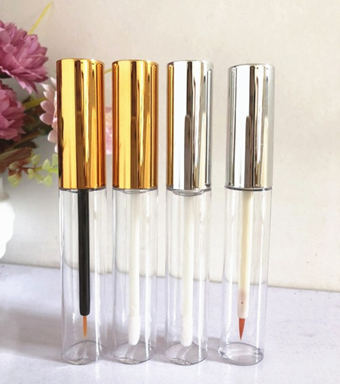 10ml de alta calidad de oro de plata casera esmalte de labios brillo de labios tubo delineador de ojos botella de crecimiento de pestañas líquido tubo vacío botella de pestañas botella secundaria