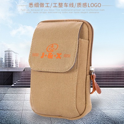 厂家直销男士帆布手机腰包2层竖版中老年穿皮带手机包现货批发