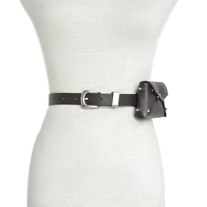 Women Punk Style Metal Decorated Leather Belt Bag with Buckle Closure for Adults