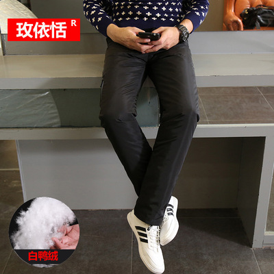 韓版青少年學生時尚戶外沖鋒羽絨褲男外穿加厚高腰保暖白鴨絨棉褲