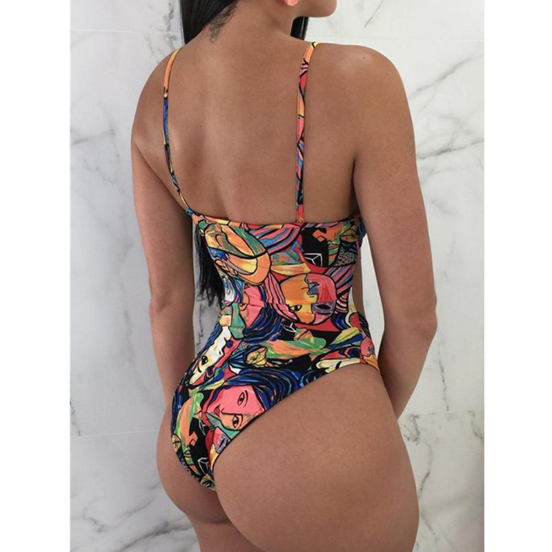 printing wrap chest sling hollow backless one-piece swimsuit NSYLH131540