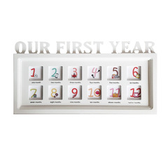 Baby Creative Photo Frame Photo Album Infant Commemorative Album 12 Months Growth Dustproof Wooden Photo Frame Wall Hanging Desktop Handprint