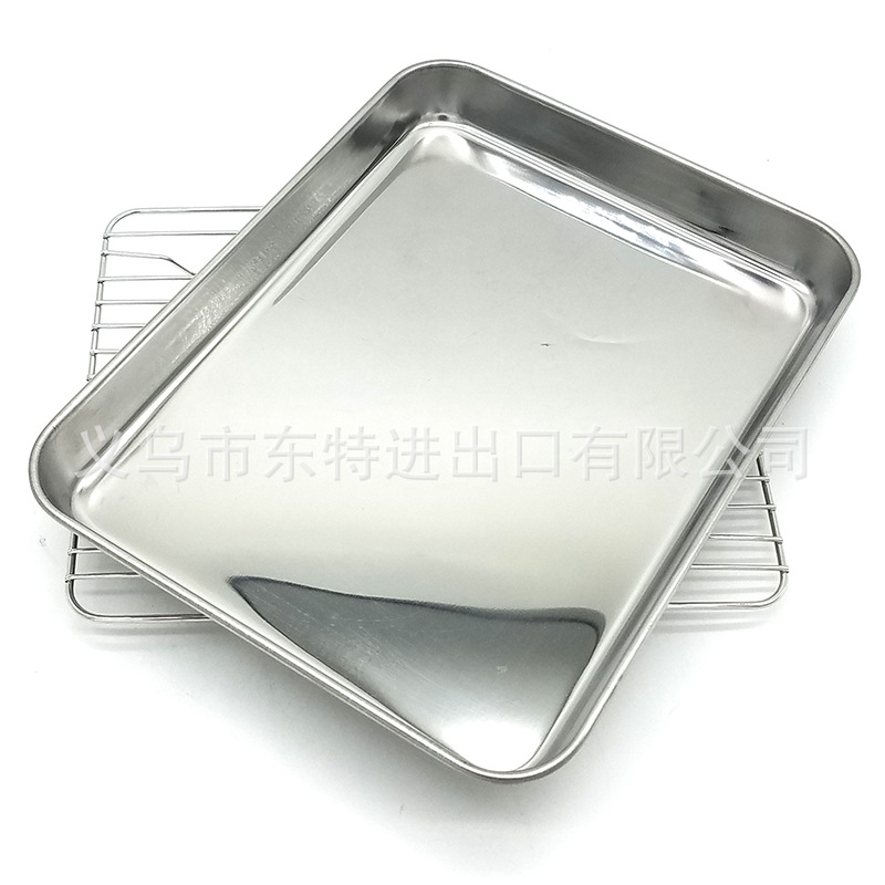 Stainless steel barbecue tray, oil drain rack, fried chicken, bread and pastry display rack, storage tray with mesh rack, square tray detail image 7