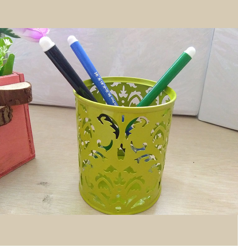 圆形学生时尚冲花铁网笔筒  办公金属铁艺桌面收纳盒 厂家直销|ms