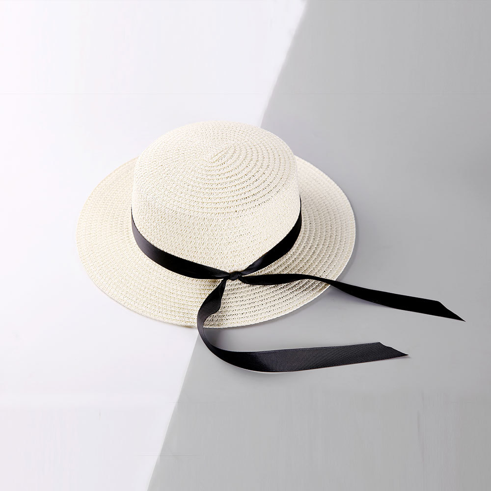 245g Weight Anniversary, Business, Wedding, Birthday Occasion Solid Color Pattern Unisex Gender Basic Style White Color Knotted Ribbon Outdoor Sunscreen Straw Hat 5