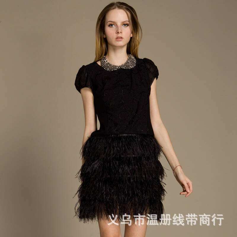 厂家供应鸵鸟毛布边南非进品羽毛服装裙边007酒红色10米起拍详情图17