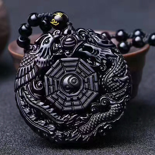 Foreign trade obsidian wolf head dragon figure Teng phoenix gossip pendant Ruyi elephant Guanyin Buddha jewelry necklace