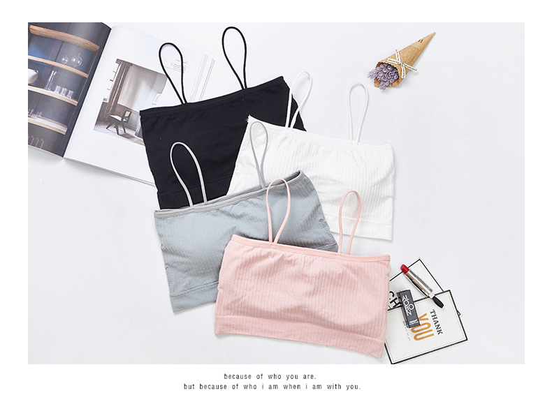 New sexy one-line ribbed bra with anti-glare thin shoulder straps, seamless strapless beauty backstrap and chest cushion underwear for teenage girls detail image 10