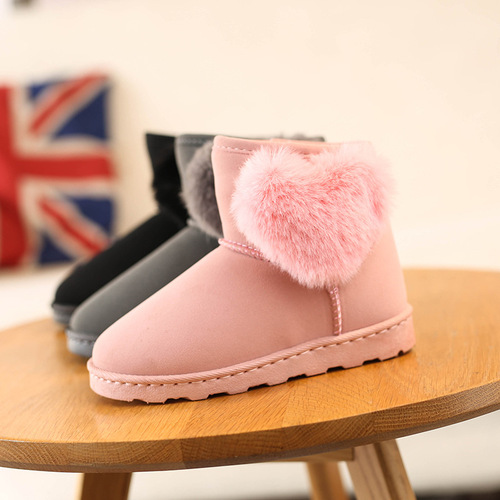 New winter children's shoes, solid color children's snow boots, warm children's boots, waterproof, cute paste discs, parent-child style for girls