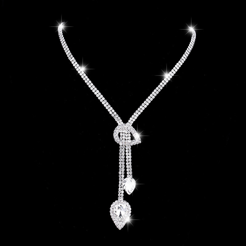 Fashion Water Drop Imitation Glass Rhinestone Long Pendent Necklace Earrings Set display picture 4