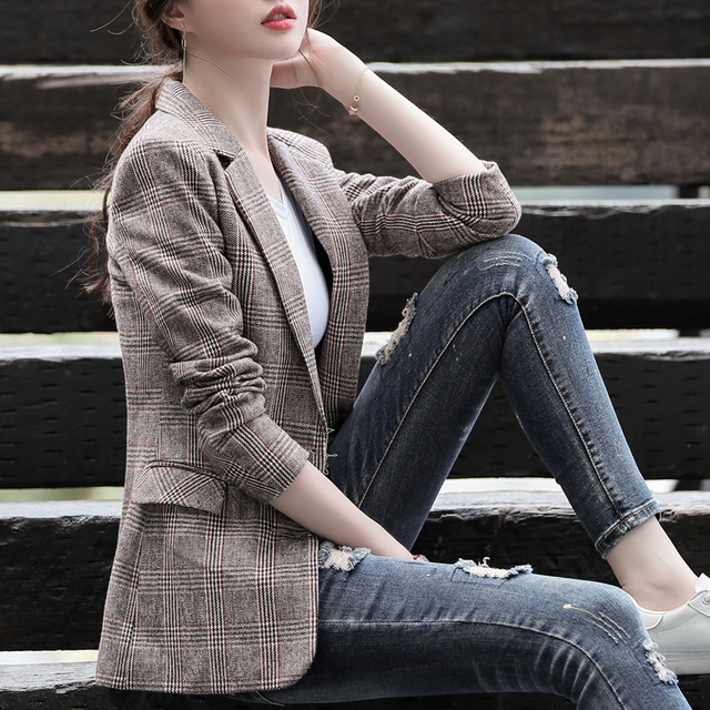 Small suit women’s jacket new Plaid leisure spring and autumn retro 