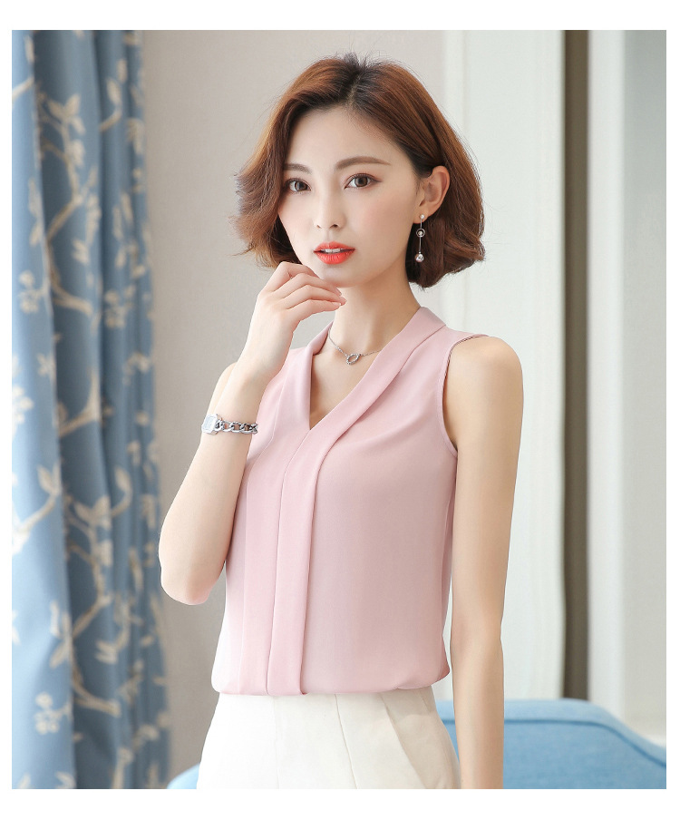 外贸雪纺衫女2022夏季新款时尚背心 V领无袖大码打底女装上衣衬衫详情16