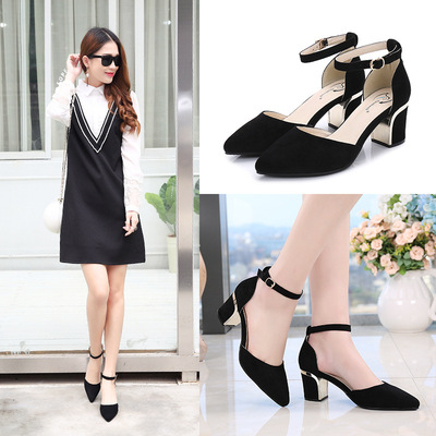 包头凉鞋女2020新款仙女中空粗跟高跟鞋尖头中跟小码单鞋大码女鞋