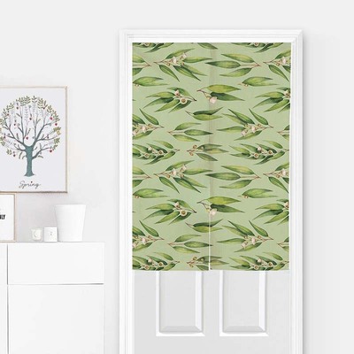 柳叶花朵龟背竹绿色植物门帘现代家居卧室装饰帘来图定制印花半帘|ms