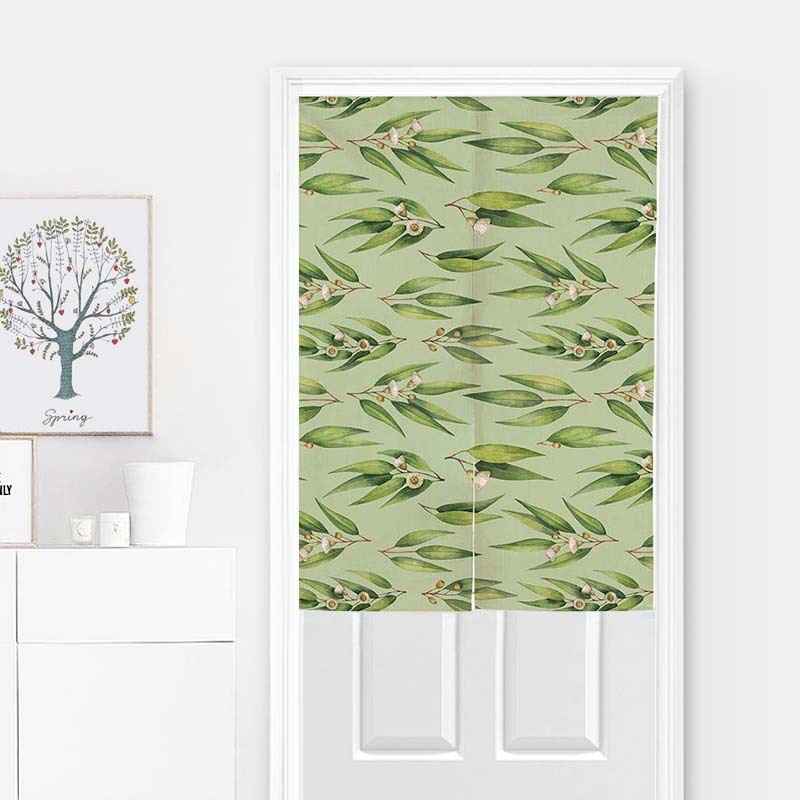柳叶花朵龟背竹绿色植物门帘现代家居卧室装饰帘来图定制印花半帘|ms