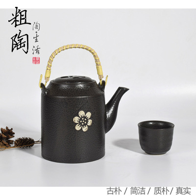 originality Coarse pottery tea set Japanese Flowers Teapot suit characteristic manual black Cold water old-fashioned Gantry pot