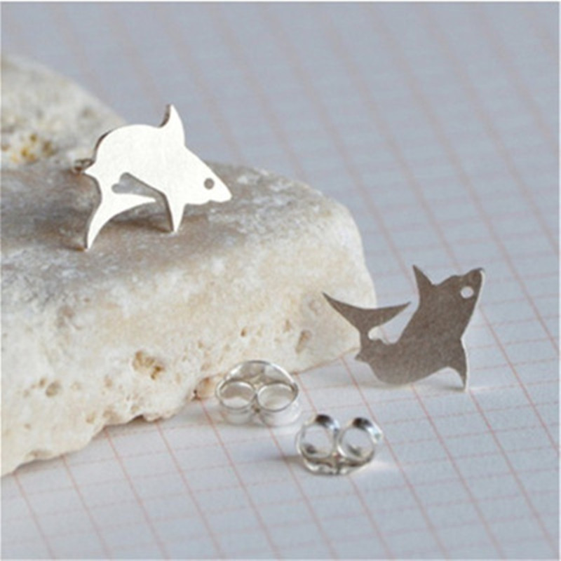 Simple Shark Ear Studs Small Whale Ear Studs Marine Animals Great White Shark Ear Studs Small Fish Ear Studs display picture 7