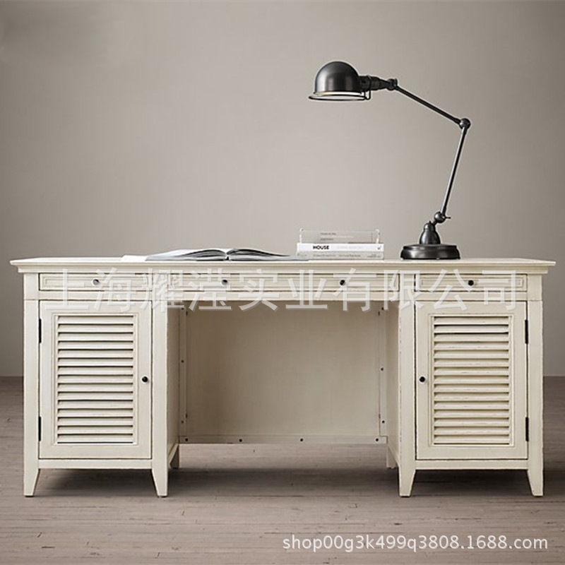 American Country Solid Wood Desk Custom Furniture Vintage Old Oak Shutter Door Writing Desk American Country Solid Wood Desk Custom Furniture Vintage Old Oak Shutter Door Writing Desk