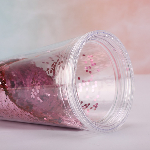 Creative cute sparkling plastic cup, straw, crushed ice cup, summer cooling ice cup, personalized cute handy cup