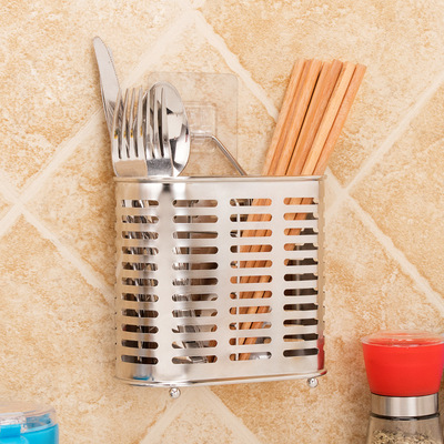 【壹件代發】304不鏽鋼筷子籠 家用收納瀝水多功能可立牆挂筷子筒