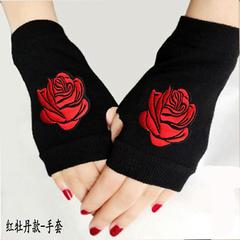 學生保暖露指鉚釘手套春秋季韓版玫瑰花半指水兵舞手套批發