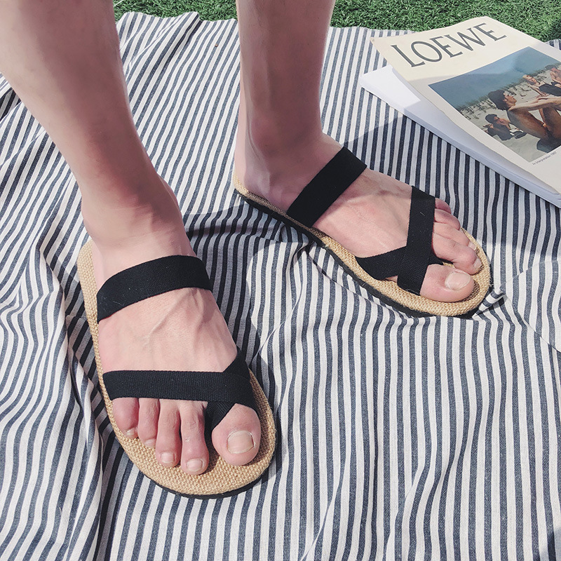 Tide slipper man 2021 summer new pattern man Youth Pinch Toe Linen flip flops Deodorant slipper