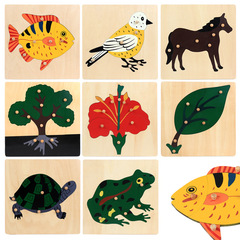 Montessori material manufacturer professional wholesale large wooden peg basswood animal puzzle blocks educational toys