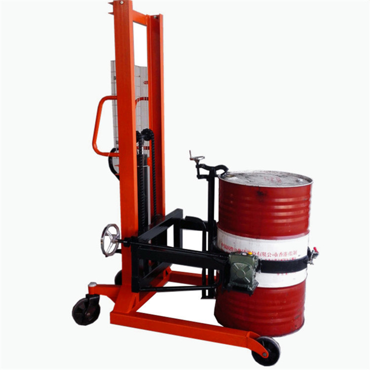 手动油桶升高车 液压油桶倒料车 可倾式油桶堆垛车